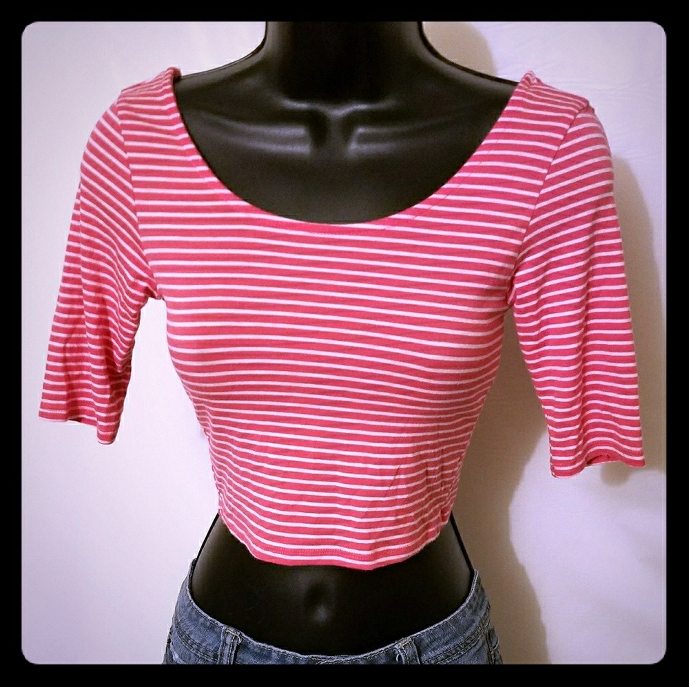 Hearts & Hips Pink Striped Fitted Crop Top - Small